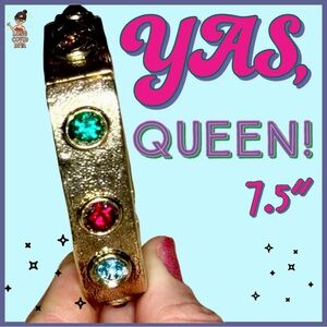 👑EUC/Vintage/Estate/Textured GoldTone w/ Rhinestone Jewels/Hinge Bangle/7.5”